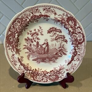 Spode Girl At Well Red Transferware Plate Archive Collection England 9”